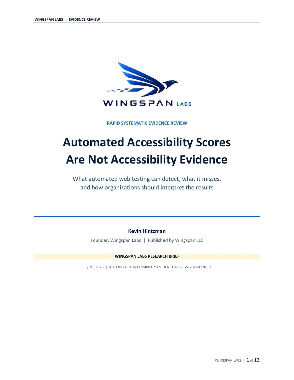Cover of the Wingspan Labs research brief Automated Accessibility Scores Are Not Accessibility Evidence