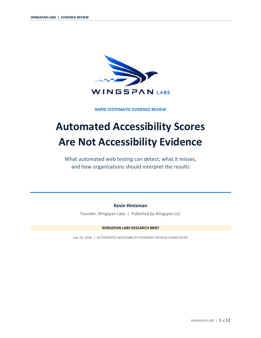 Cover of the Wingspan Labs research brief Automated Accessibility Scores Are Not Accessibility Evidence